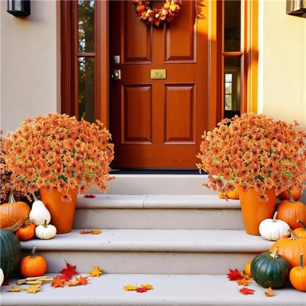 16Bundles Artificial Fall Flowers No Fade Faux Autumn Plants,Fake Indoor Greenry